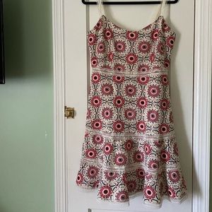 J.Crew ivory red navy crochet party dress lined in silk size 10 worn once!